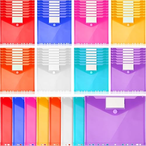 Yeaqee 120 bolsillos para carpetas de plástico de 3 anillas, 11 agujeros, sobre de polietileno con cierre de gancho y bucle para bolsa de documentos