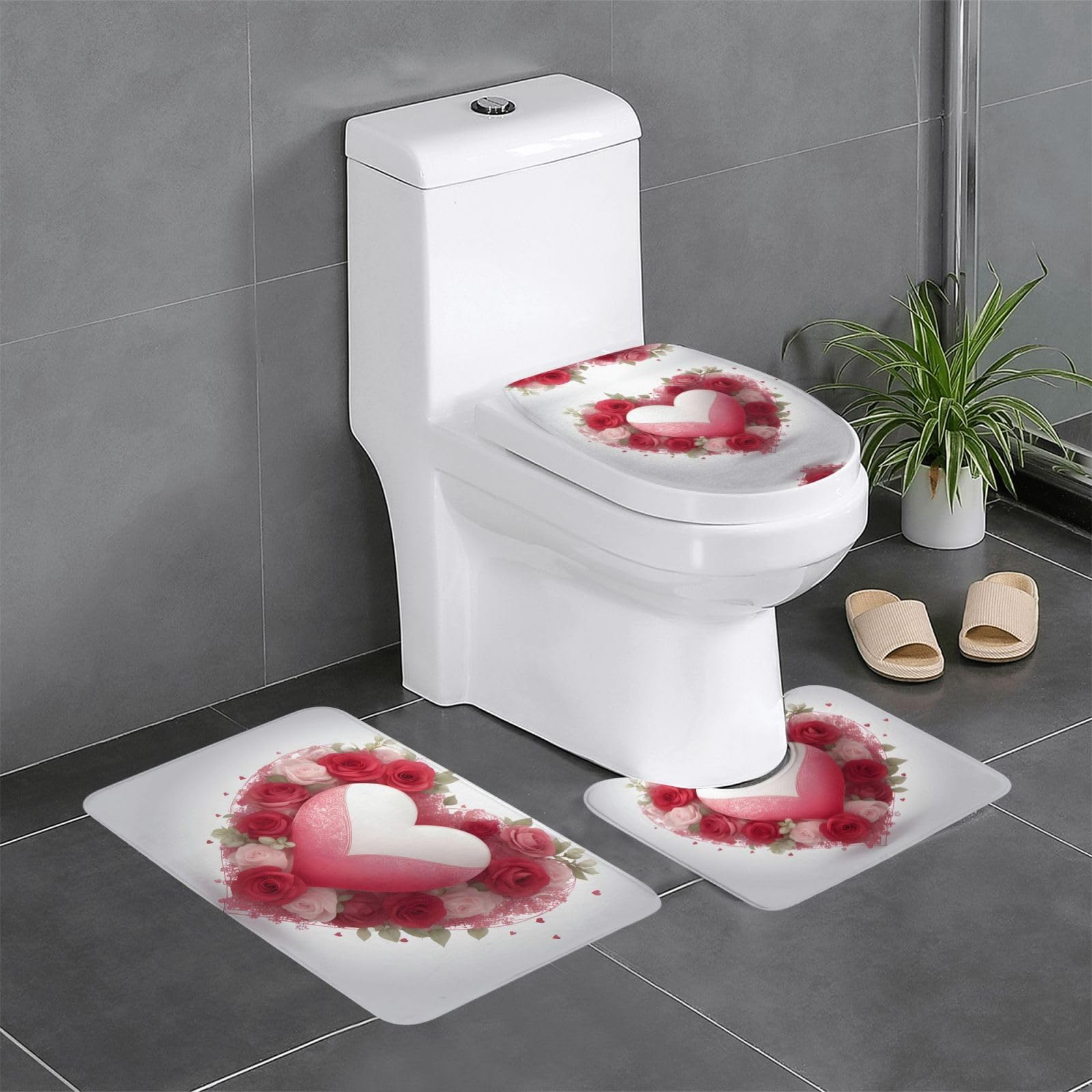 Tapis de salle de bain anti-glisse lot de 3 pour sol mouillé meuble-lavabo et wc