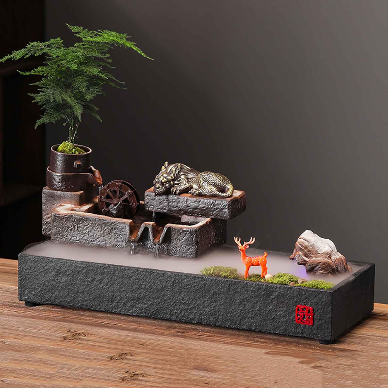 DFrywdgSEY tabletop fountain, Tabletop Fountains Ceramic Aquarium with Fish and Money Frog Sculpture for Living Room, Bedroom(A~Large With Atomizer)
