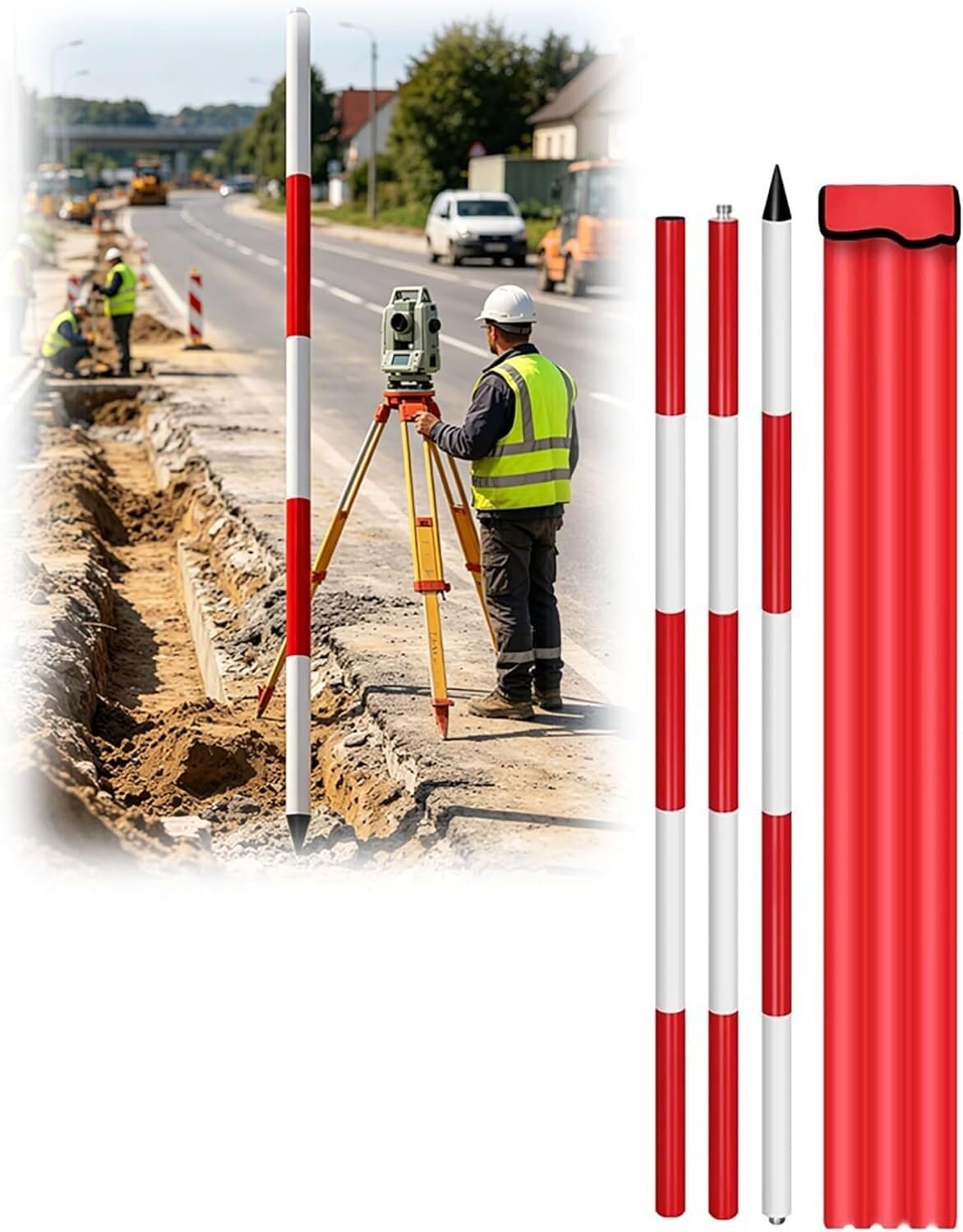 Poste de encuesta de 300cm indispensable en medición de ingeniería de obras