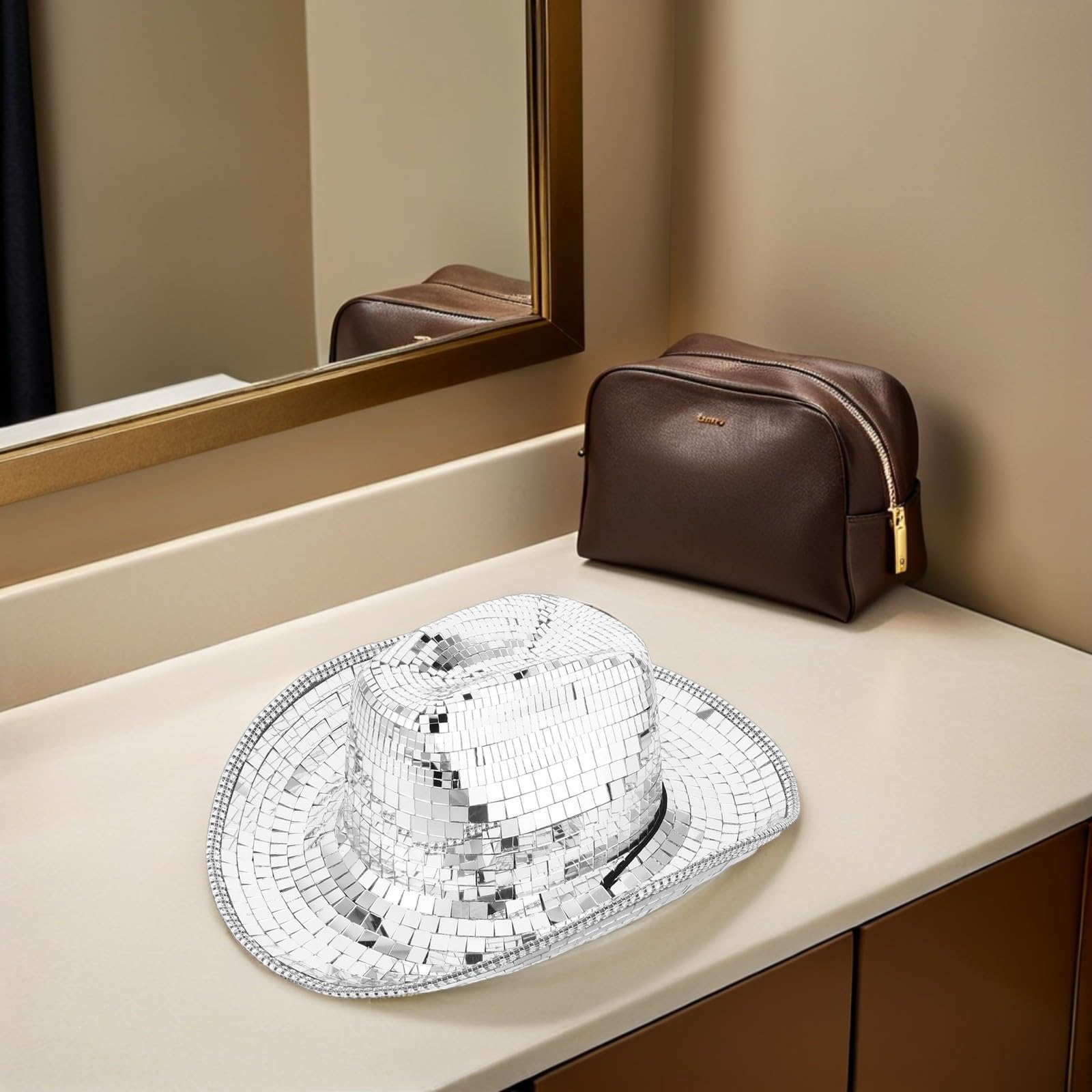 GLEAVI Chapeau de Cowboy Scintillant à Paillettes Argentées, Taille Unique, Accessoire Western pour Cosplay et Festivals de Musique Unisexe