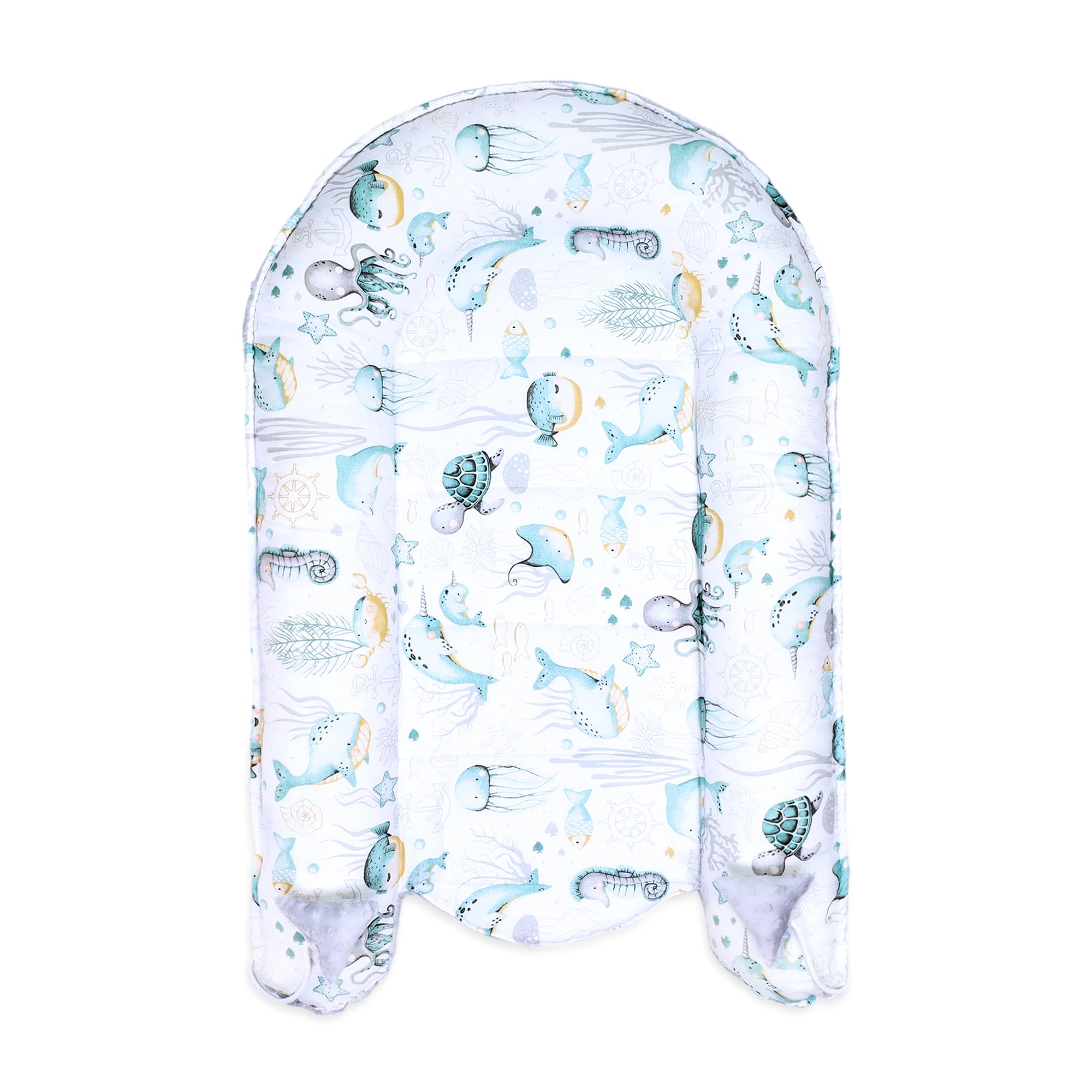 Totsy Baby Riduttore lettino 90x50 cm - Nido Neonato Riduttore Culla Cotone Animali acquatici grigio chiaro