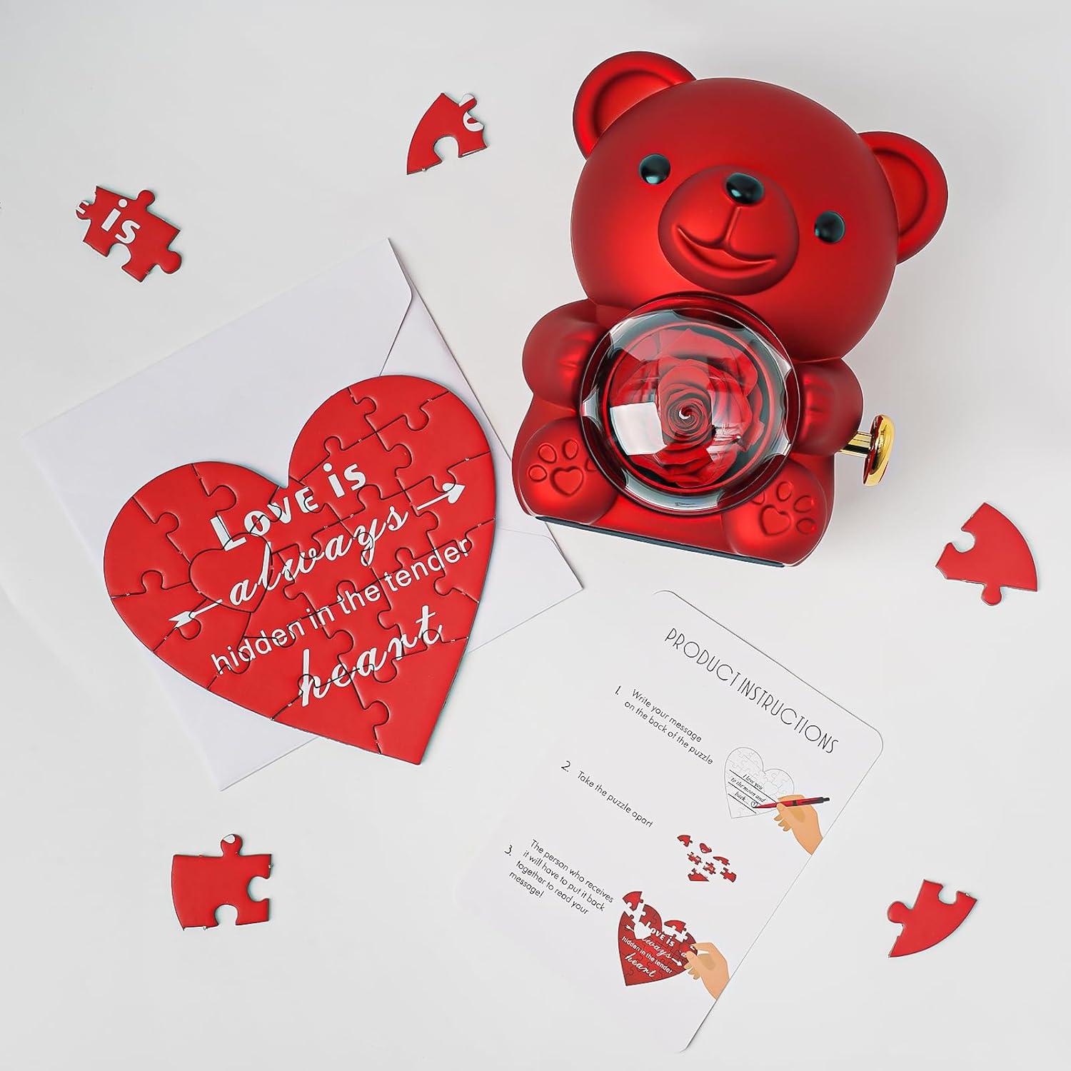 Preserved Rose Teddy Bear – Real Rose in Elegant Gift Box – Romantic Gift for Her – Perfect for Mother’s Day, Anniversary, Wedding, or Bridal Shower (Red) - Image 3
