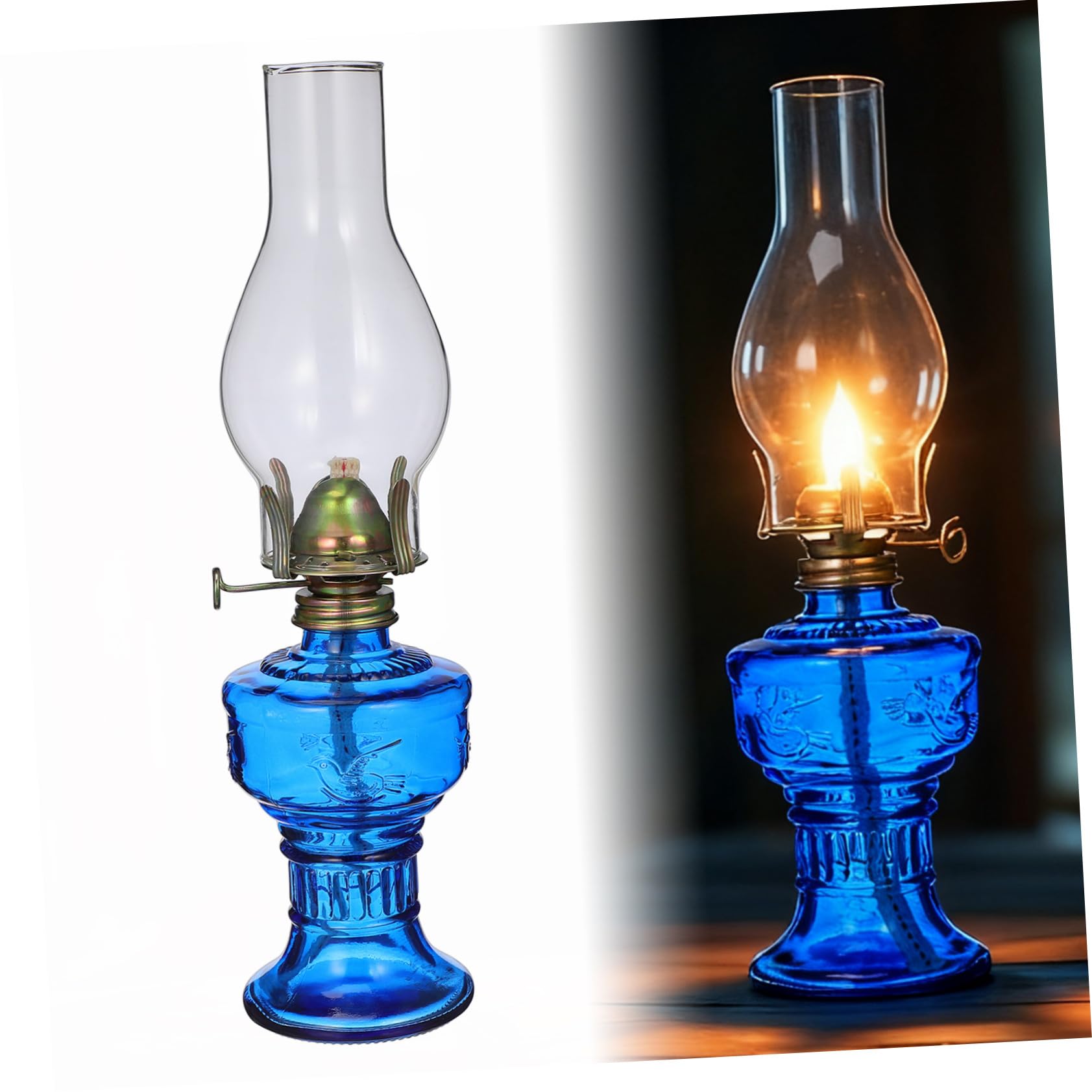 DOITOOL Lampada Stile Vintage Elegante in Vetro Blu Retrò Cherosene per Decorazione e Uso Pratico e Atmosfera Accogliente per Soggiorno e Stufa
