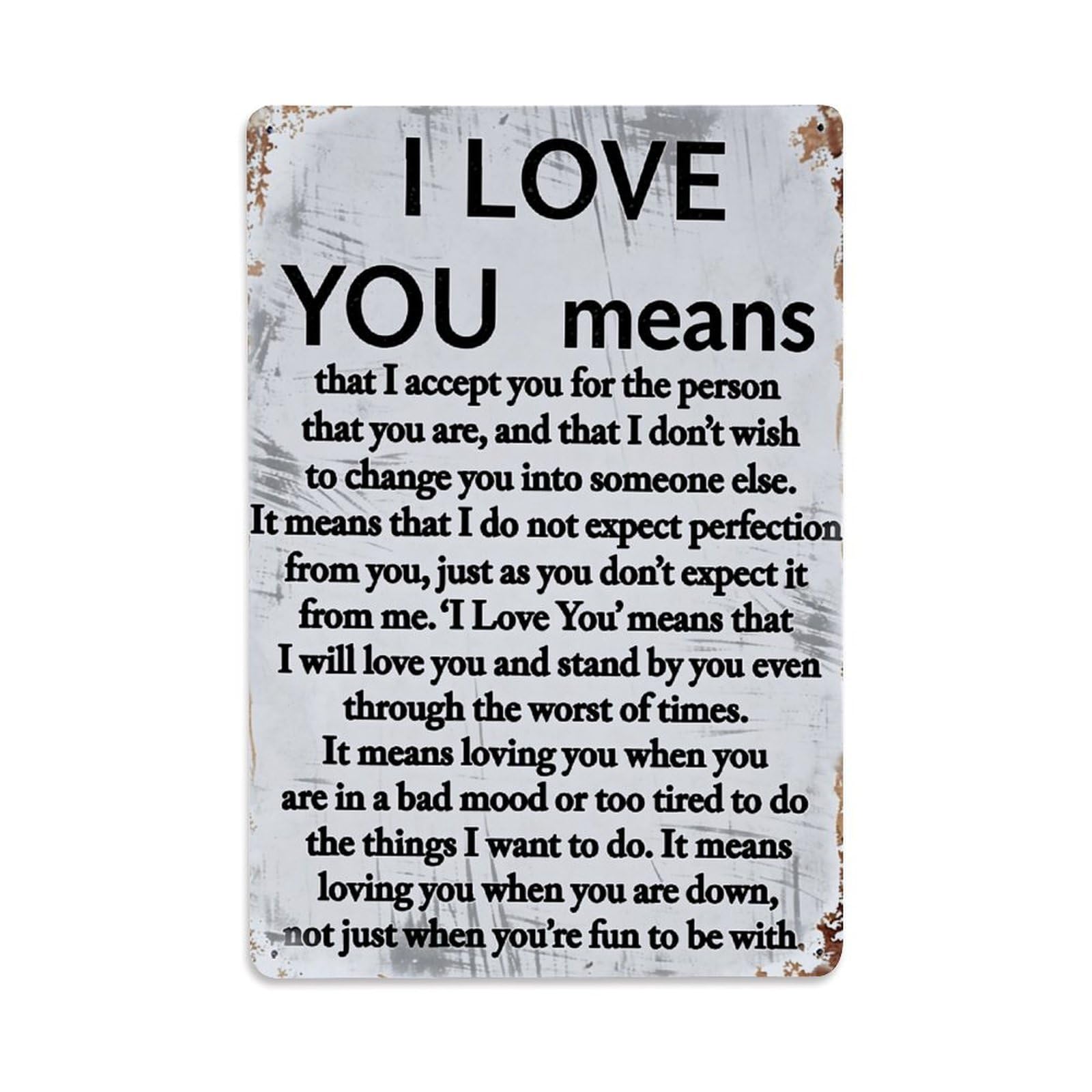 Jdfenggu Vintage I Love You Means Acceptance Retro Metal Tin Sign, Decor Art Poster For Bar, Home, Man Cave, Kitchen, Laundry Room Gift 8X12inch