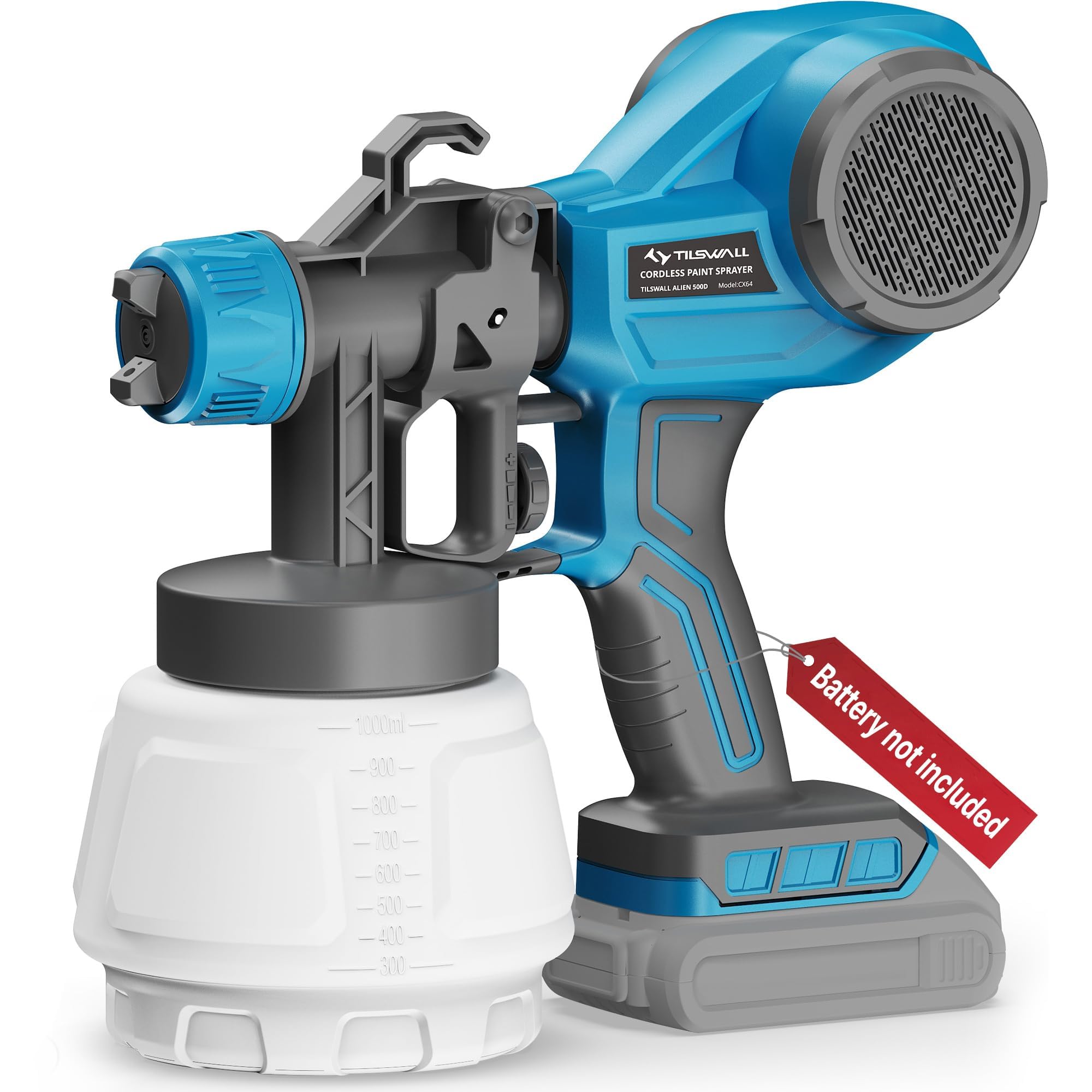 Tilswall Paint Sprayer Alien 500, Fits Dewalt 20V (No Battery), Blue