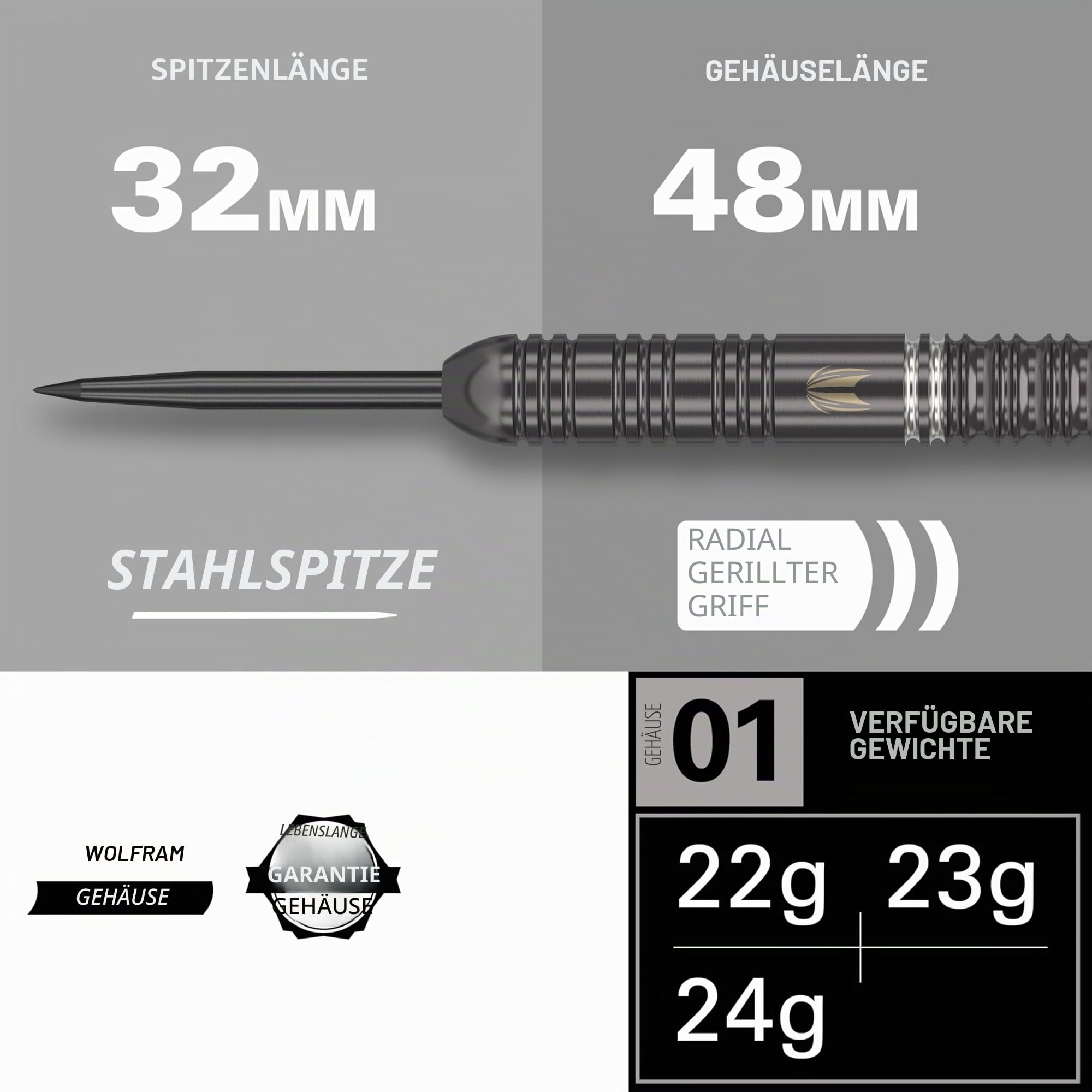 Target Darts Ares 22G/23G/24G Wolfram Stahlspitze Dart Satz Dartpfeile - 6 Pro Grip Schäfte - 9 Pro Ultra Dart Flights – Dart Wallet - Dart Counter App Coupon Bundle