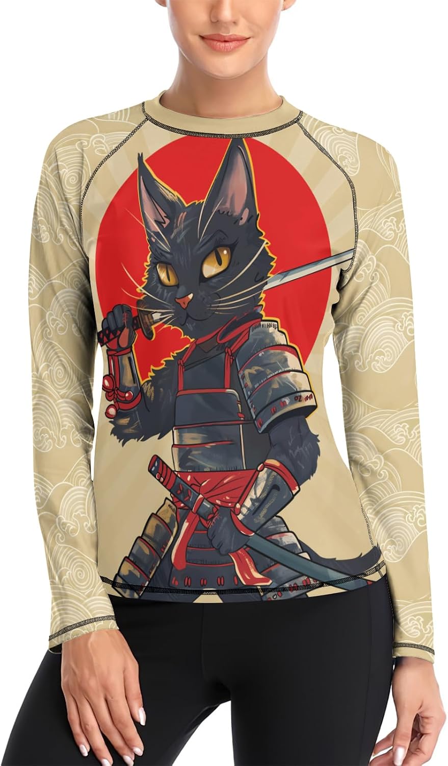 FORMONIES Samurai Pets Women’s Compression Shirt – Long Sleeve Rash Guard Base Layer for MMA BJJ Grappling