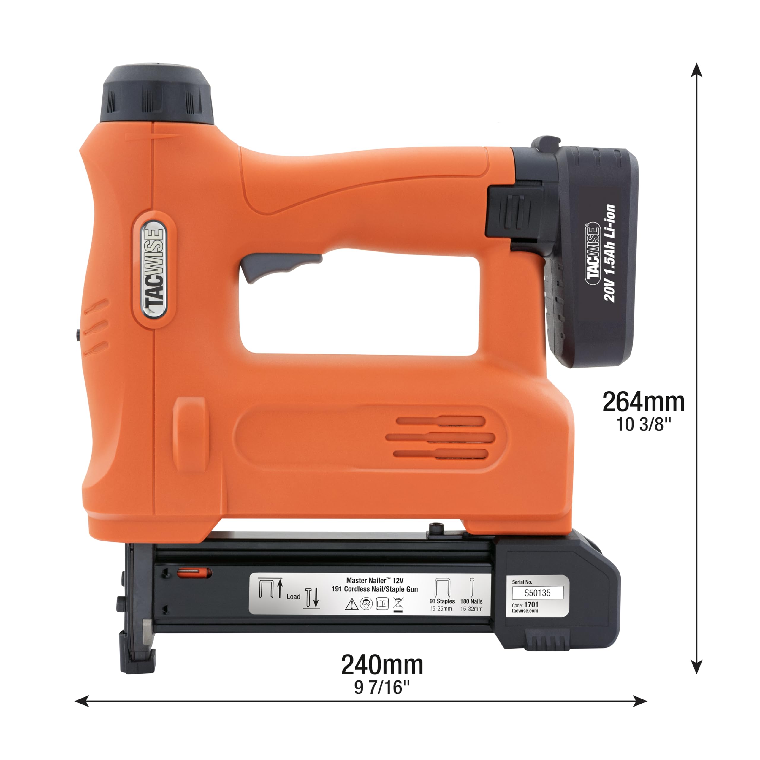 Tacwise 1701 Master Nailer 20V 191 Agrafeuse/Cloueuse Sans Fil avec 1000 Agrafes et 2000 Clous