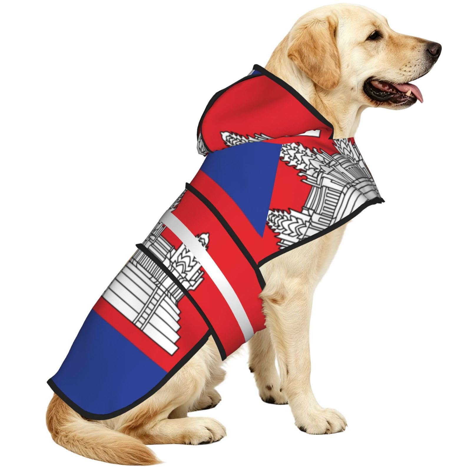 Cambodia Flag Waterproof Dog Raincoat And Rain Jacket With Hood, Reflective Strips And Adjustable Belly Strap, Fits Small To Large Dogs