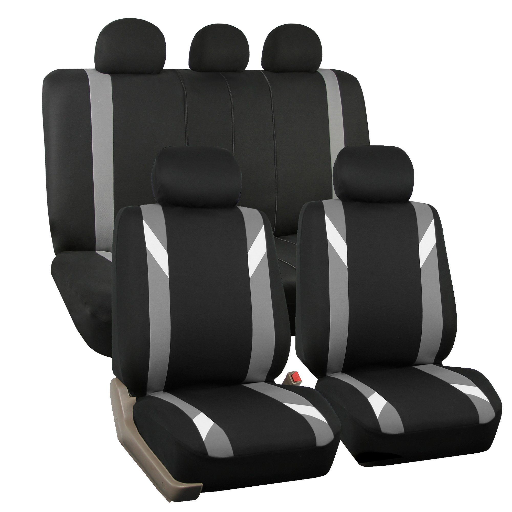 FH GROUP Car Seat Covers Full Set Cloth - Seat Covers for Low Back Car Seats with Removable Headrest, Universal Fit, Automotive Seat Cover, Airbag Compatible Car Seat Cover for SUV, Sedan, Van Gray