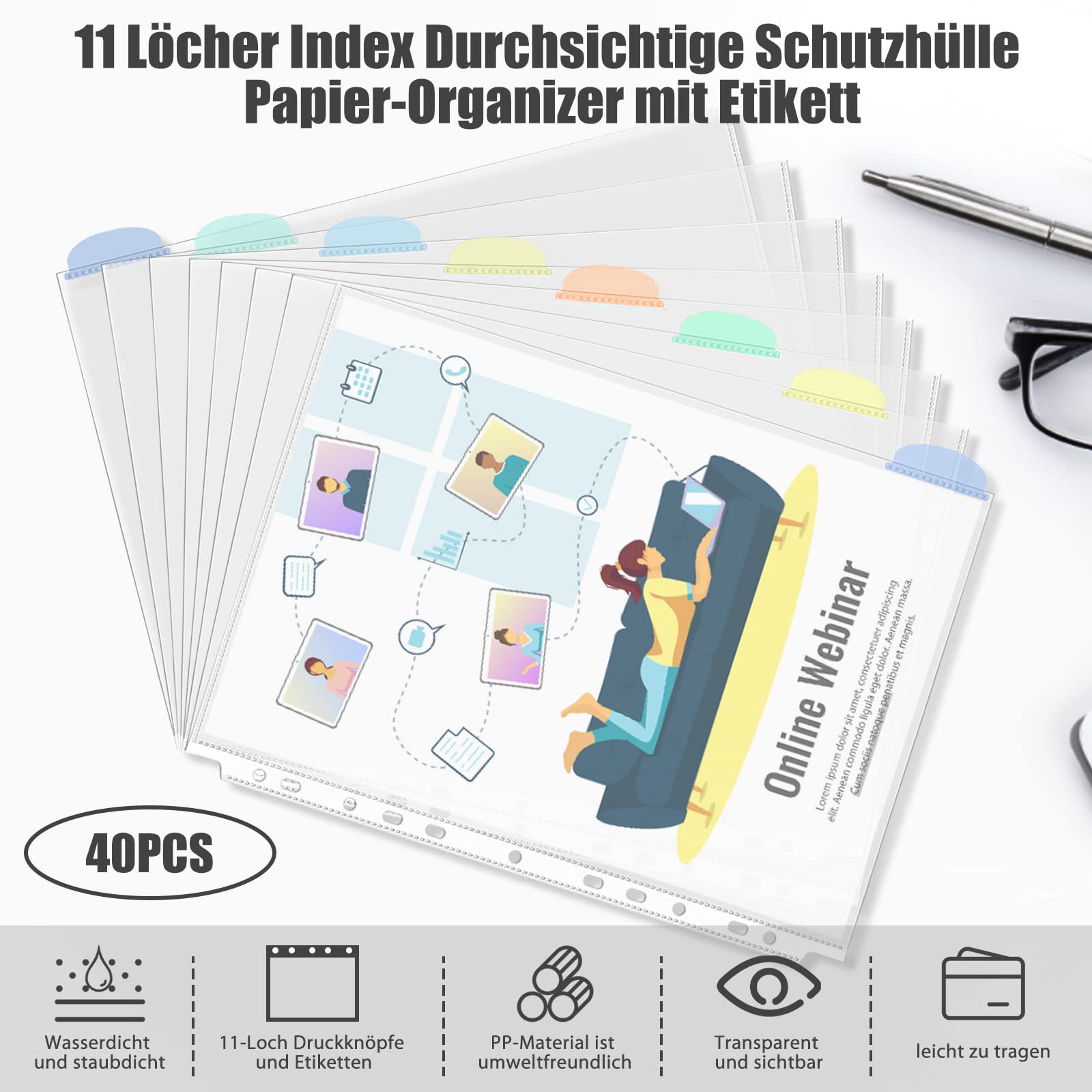 100 Klarsichthüllen A4 Für Ordner - Transparente Folien 11 Löcher 29,5x23,5cm