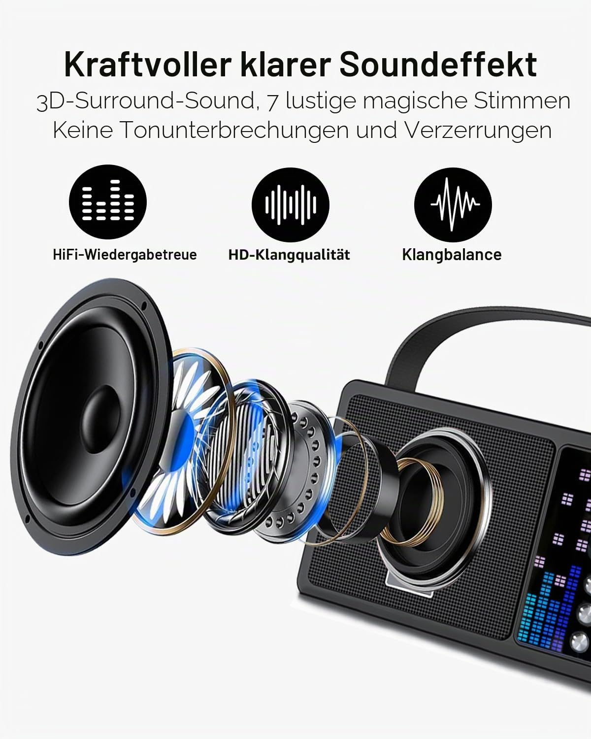 Karaoke Maschine,Karaoke Anlage mit 2 Mikrofonen, Karaoke Box mit 7 Stimmeffekten, Karaoke Set Lautsprecher mit mikrofon für Kinder & Erwachsene, Perfekt für Partys, mädchen Geschenke