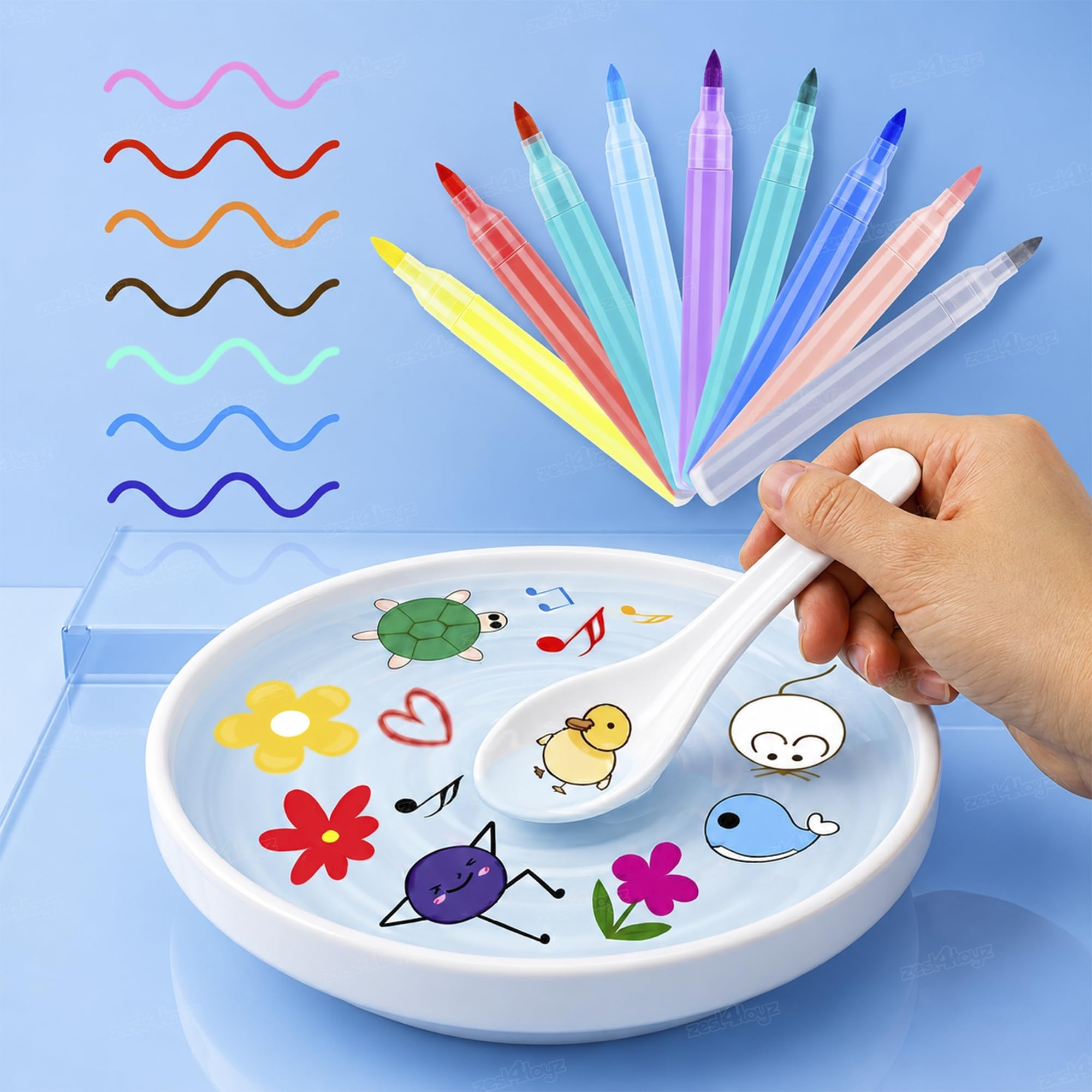 Zest 4 Toyz Magical Water Floating Pen for Kids Markers for Drawing Sketch Pen Set Water Floating Colour Pens Creative Learning Toy Birthday Gift for Kids Boys and Girls - 8 Pcs-image-49