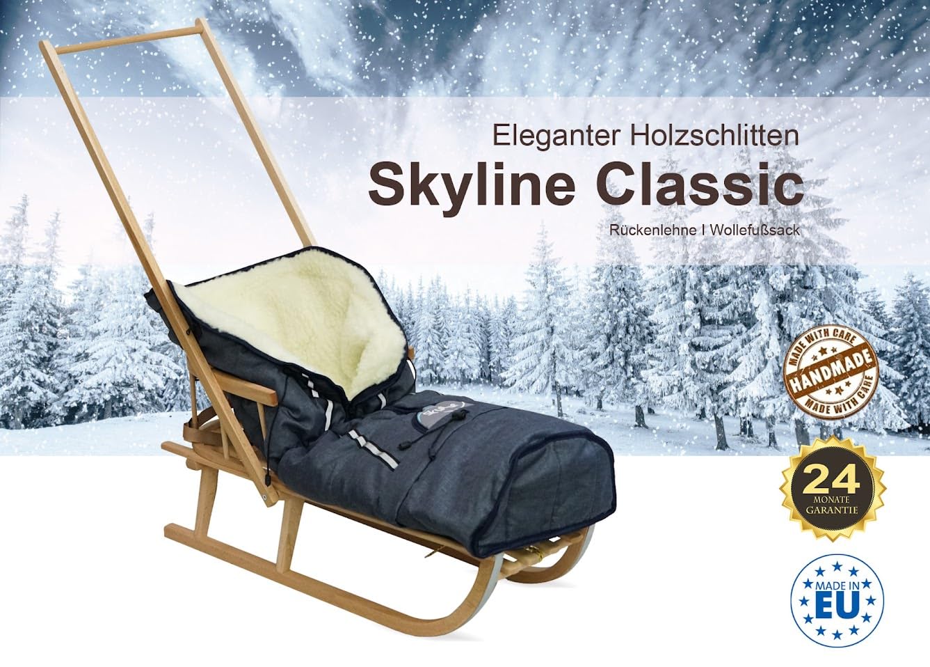 Luge en Bois pour Enfants avec Dossier - Luge Davoser en Bois avec Ceinture de sécurité, Dossier et chancelière d'hive (Naturel/Gris)