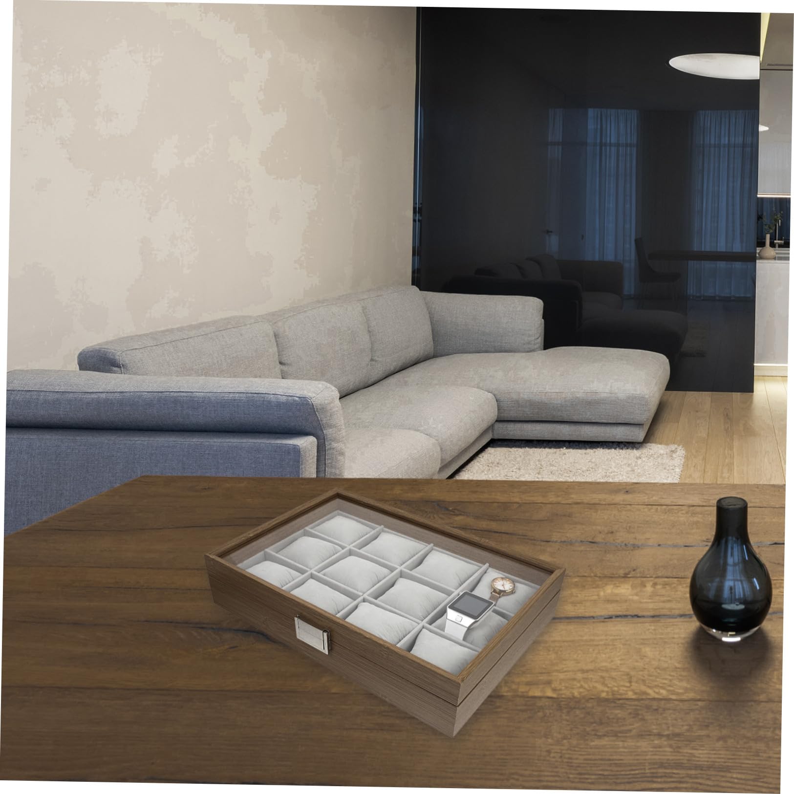 CALLARON Organizer per Gioielli in Legno con 12 Grandi Slot e 12 Cuscini Rimovibili, Elegante la Decorazione della Casa o Esposizione in Negozio