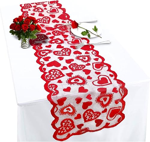 JOYFISCO Camino de mesa para decoraciĂłn del dĂa de San ValentĂn, camino de mesa de encaje con corazĂłn rojo para bodas, decoraciones de San ValentĂn, JOYFISCO Camino de mesa para decoraciĂłn del dĂa de San ValentĂn, camino de mesa de encaje con corazĂłn rojo para bodas, decoraciones de San ValentĂn,