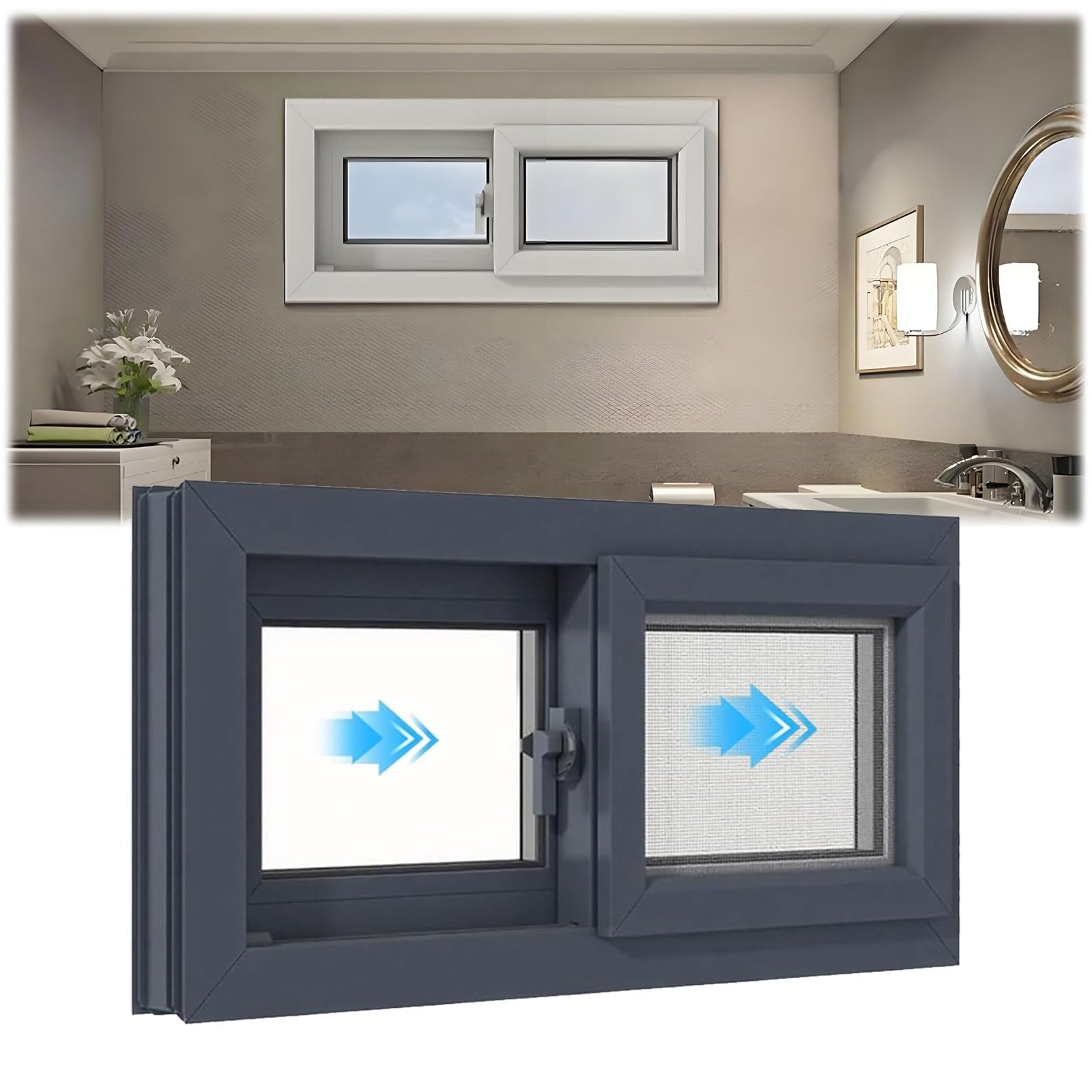 Pozioma przesuwna piwnica zamiennik ze stopu aluminium Sn26 x 20 28 x 20 24 x 16 30 x 24 31 x 12 do domów, łazienek i szop (czarny 22 x 13)