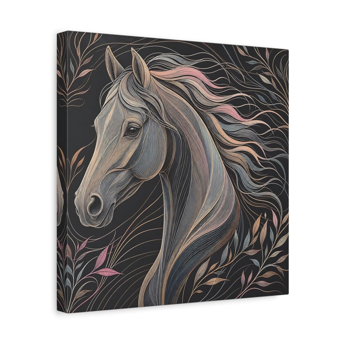 Tableau canvas cheval noir premium avec châssis de 3 cm - 8
