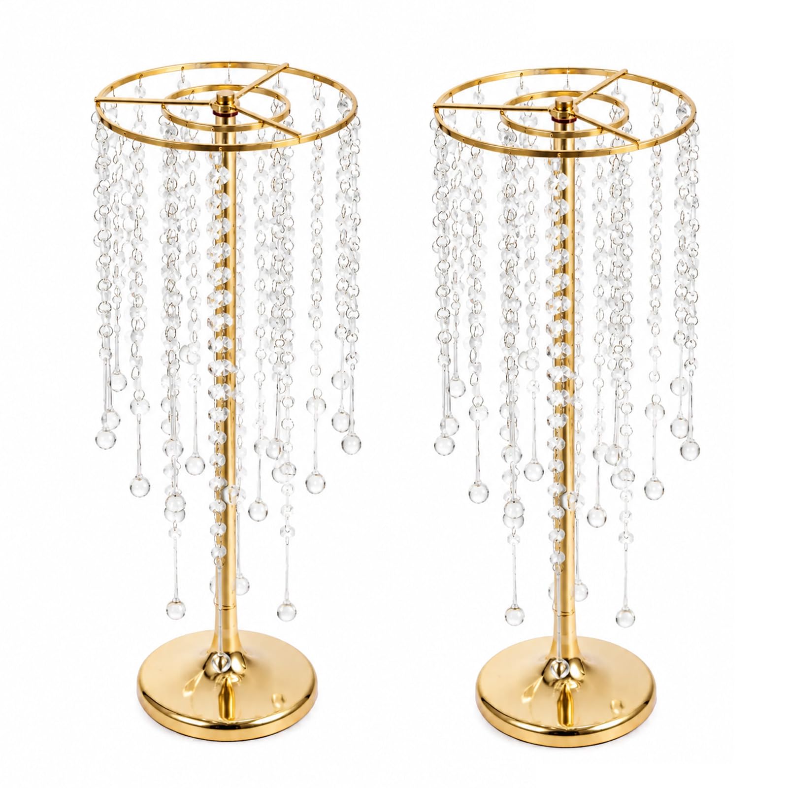 EVERGOODS 2 Pack Gold Metal Wedding Flower Stands, 55cm Tall Crystal Table Centerpiece Vases, Elegant Chandelier Style Floral Holders for Wedding Reception, Party, Banquet Table Decor (Medium)