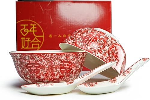 Liang baobao Juego de 2 cucharas de té de boda chino, dragón de porcelana y fénix para adultos, hombres, mujeres, parejas, fiesta de boda (4 juegos