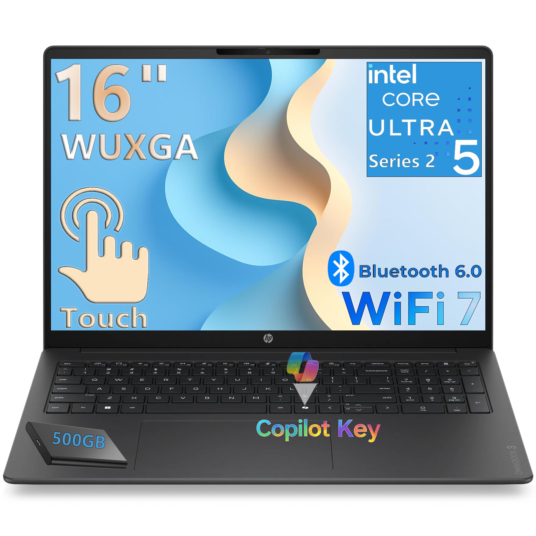 HP Pavilion Laptop Touchscreen 2026, Intel Ultra 5, 512GB SSD+500G Ext. HDD | 16GB DDR5 RAM, Office 365+Copilot AI, 16" WUXGA IPS, WiFi 7+BT 6.0, All-day Power, Windows 11 Home for Business & Students