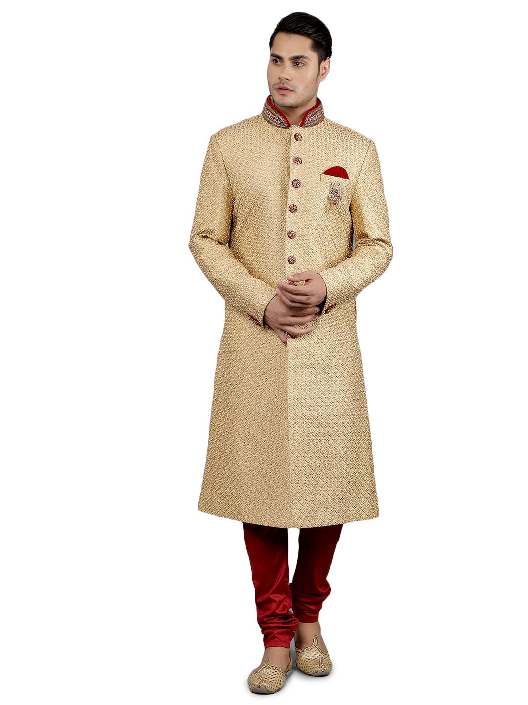 Men's Brocade Silk blend Ethnic Sherwani Set-image-45