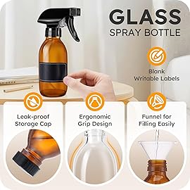 Tecohouse Glass Spray Bottles 4 oz, 2 Pack Spray Bottles for Hair Empty Refillable Fine Mist Sprayer with Labels, Funnel, Pipettes