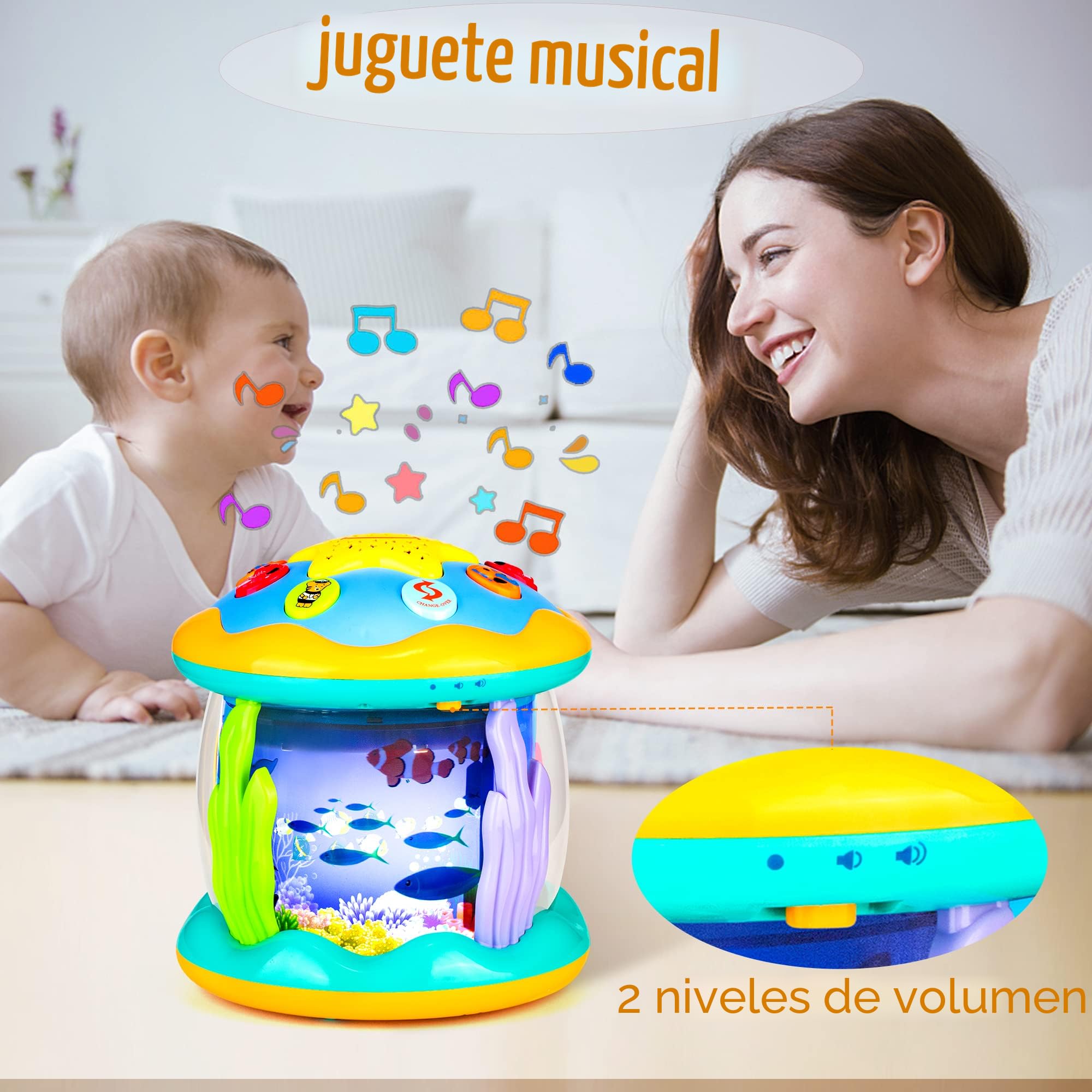 Juguete Apilable Montessori Para Bebés De 6 A 12 Meses – Anillos Con Sonajero, Música, Luz Y Rotación Automática, Base Antivuelco