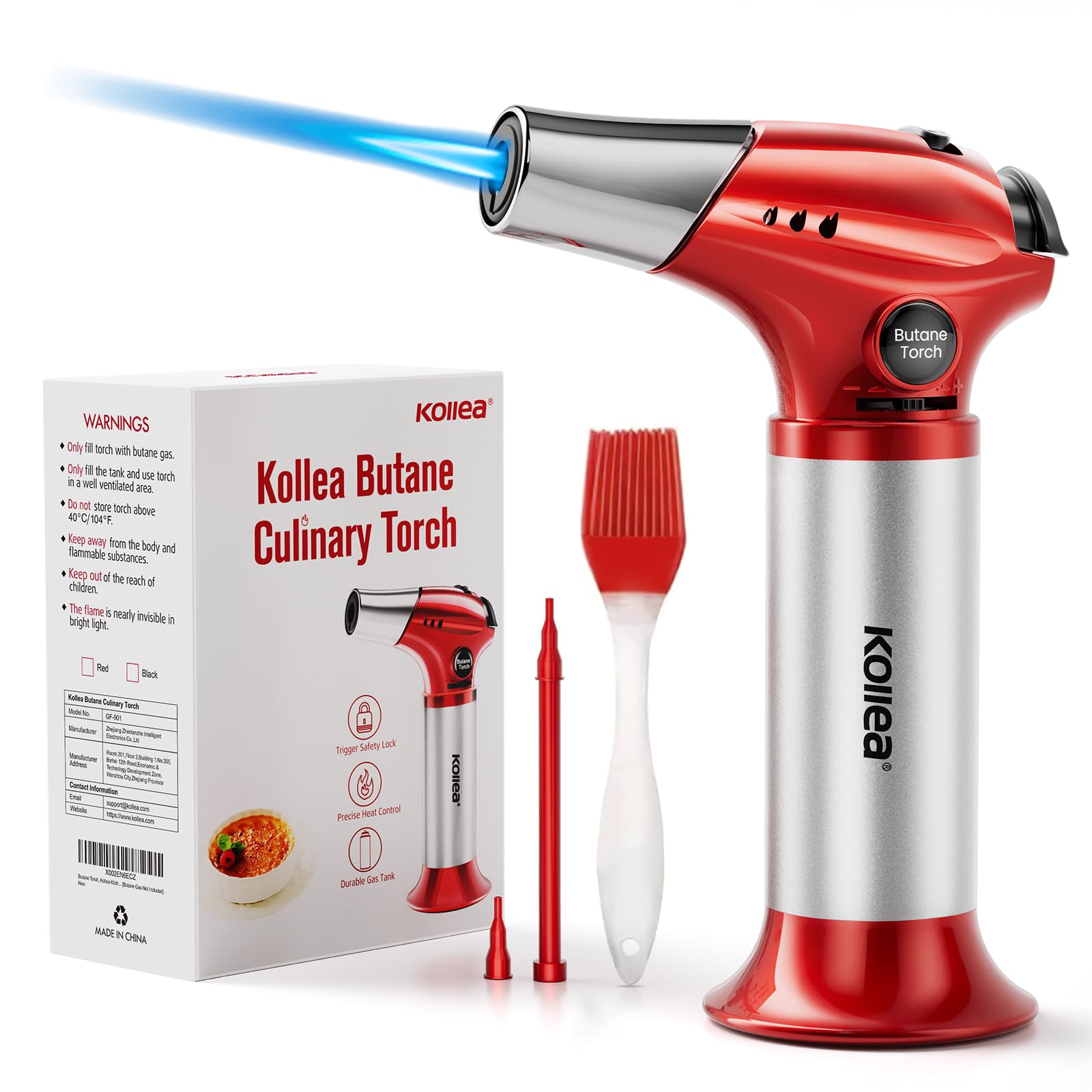 Kollea Creme Brulee Torch, Refillable Butane Torch Lighter, Kitchen Torch Food Torch with Safety Lock & Adjustable Flame for Baking, Crafts, BBQ (Gas Not Included)