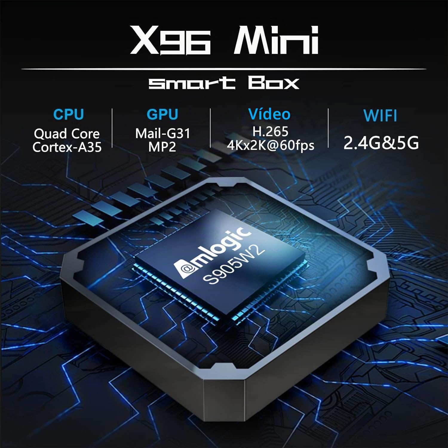 2026 Caja IPTV, TV Box Reproductor Multimedia de Transmisión Android 11.0/Caja TV 4K con Amlogic S905W2 Quad-Core chipset, 64 bits 2GB/16GB,WiFi,4K HD,H.265, Smarters Pro, X96Q