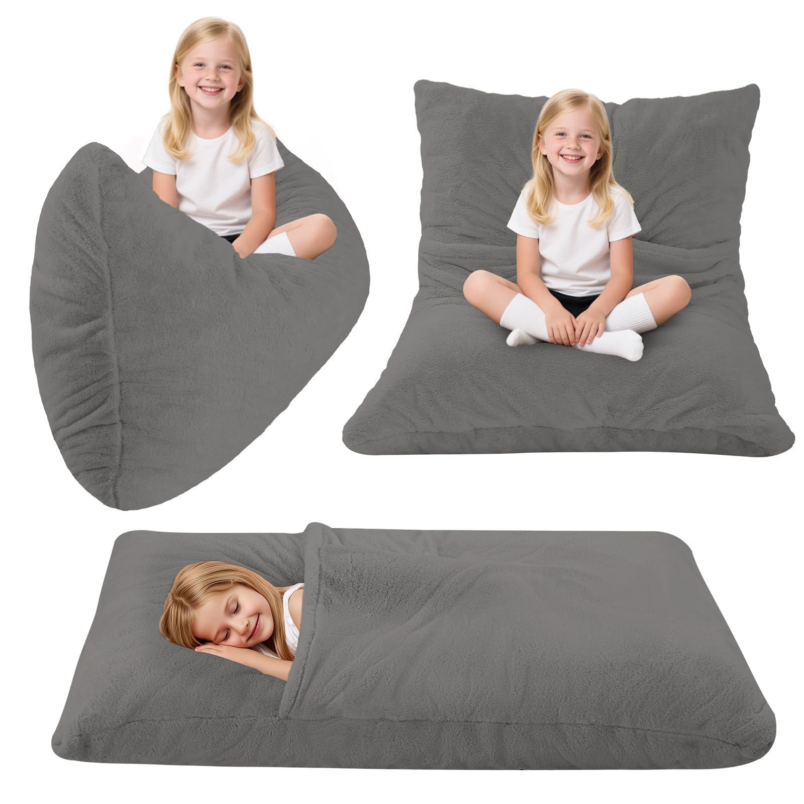 COMAX 3-in-1 Bean Bag Chair for Kids, Toddler Beanbag Bed, Convertible Child Floor Lounger, Floor Mattress with Filler for Girl Boy Sleeping Reading,