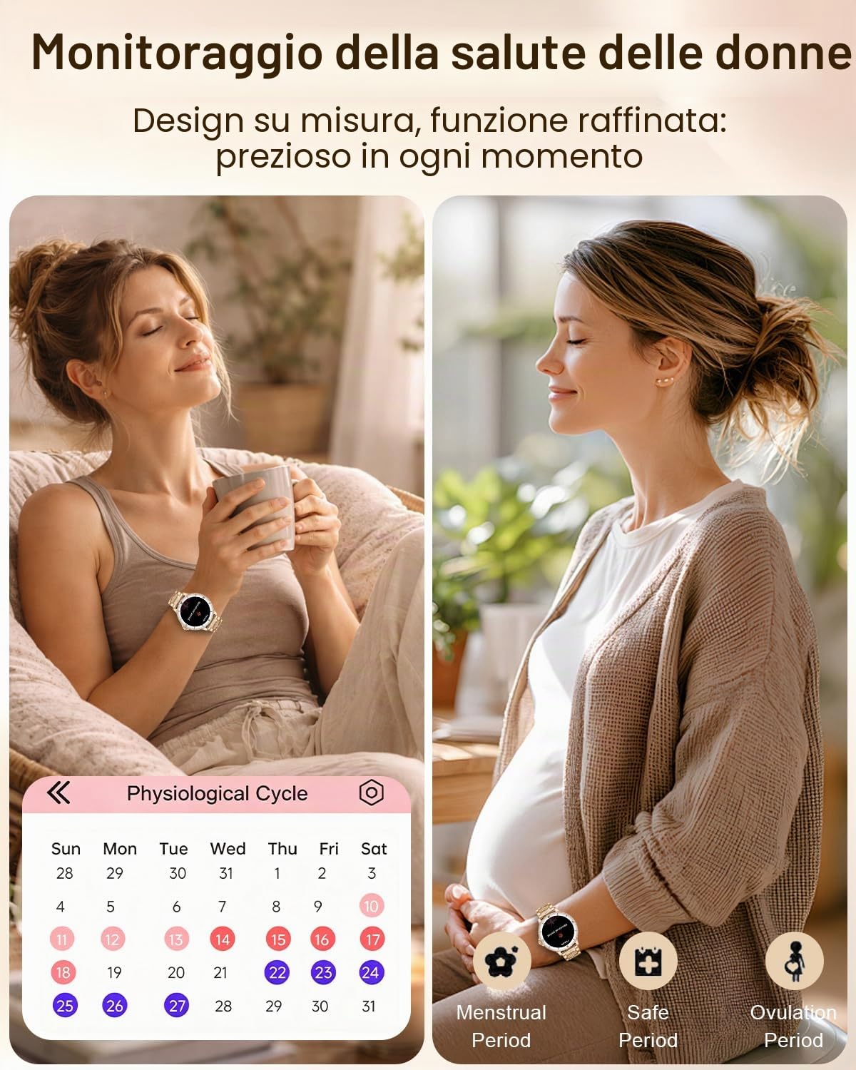 Smartwatch Donna Chiamate Bluetooth, 1.27" Orologio SmartWatch Rotondo con Cinturino di Diamante, Compatibile Android/iOS, IP68 Impermeabile Fitness Trackert con 120+ Sportive, Sonno, SpO2, Oro Rosa