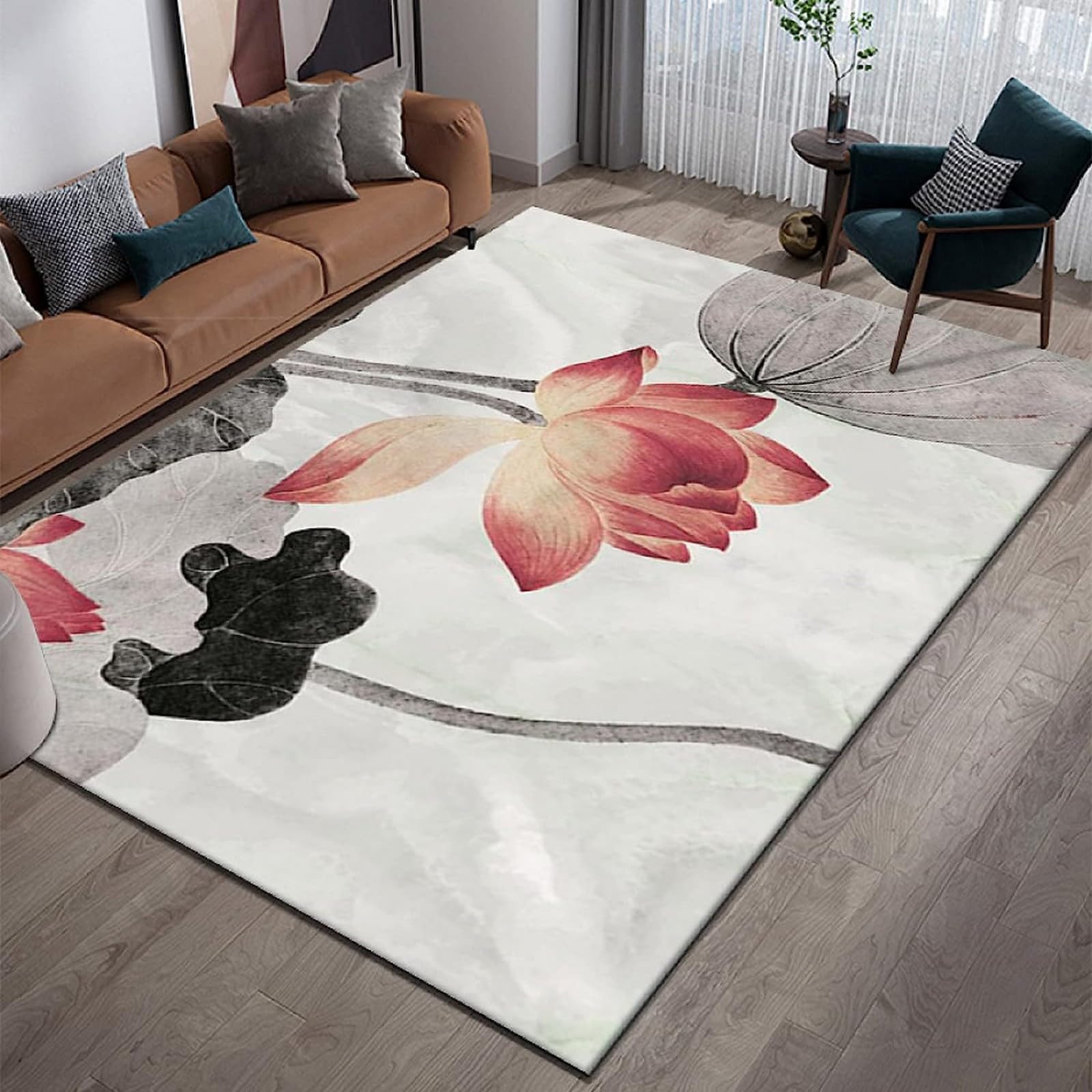 Tapis antidérapant pour salon et salle à manger avec imprimé floral moderne 120x160 cm