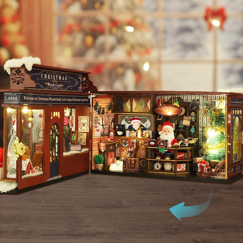 Kit fai da te per casa delle bambole in miniatura, kit casa delle bambole in legno con luce LED, idea creativa per la stanza per bambini/adulti, kit fai da te per casa delle bambole di Natale
