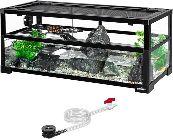 REPTIZOO 18 Gallon Turtle Tank Aquarium, 30"×12"×12" Tortoise Habitat Water-Land