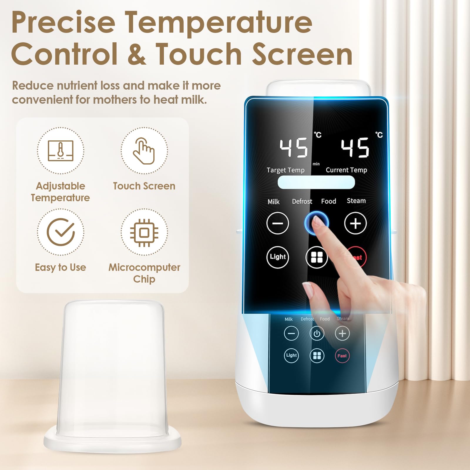 Chauffe Biberon Multifonction,6 en 1 Chauffe-Biberon Électrique Rapide,Stérilisateur de Biberons avec Écran Tactile,Stérilisateur Vapeur avec Intelligent de la Température,Arrêt Automatique