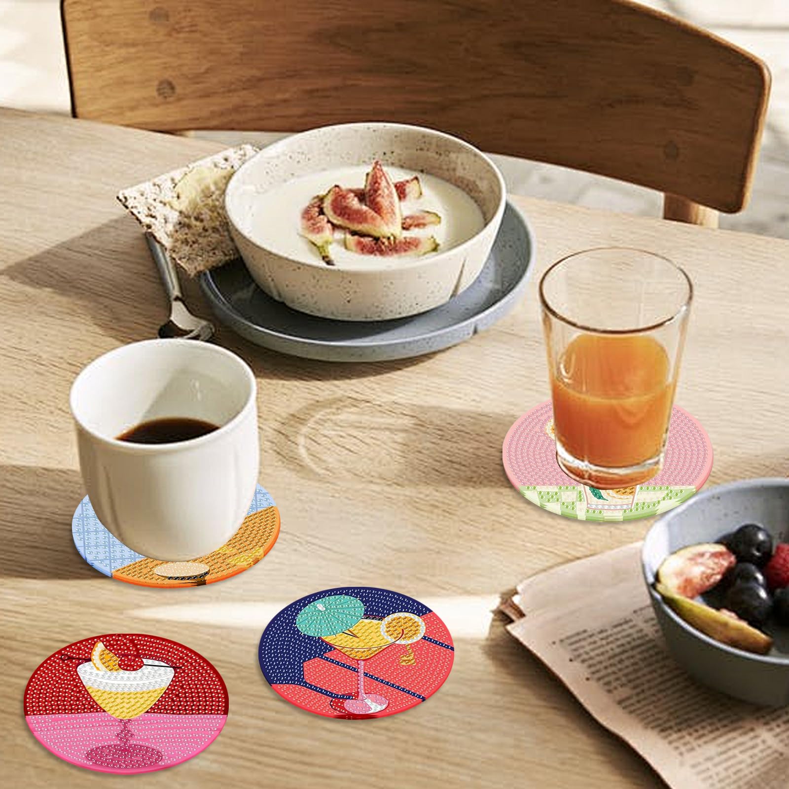 8 PCS Posavasos de Pintura Diamantes con Soporte, Posavasos de Diamantes, Posavasos de Arte de Diamantes con Estilo cóctel Antideslizantes Vasos para Bebidas de Bar, Principiantes, Adultos y Niños