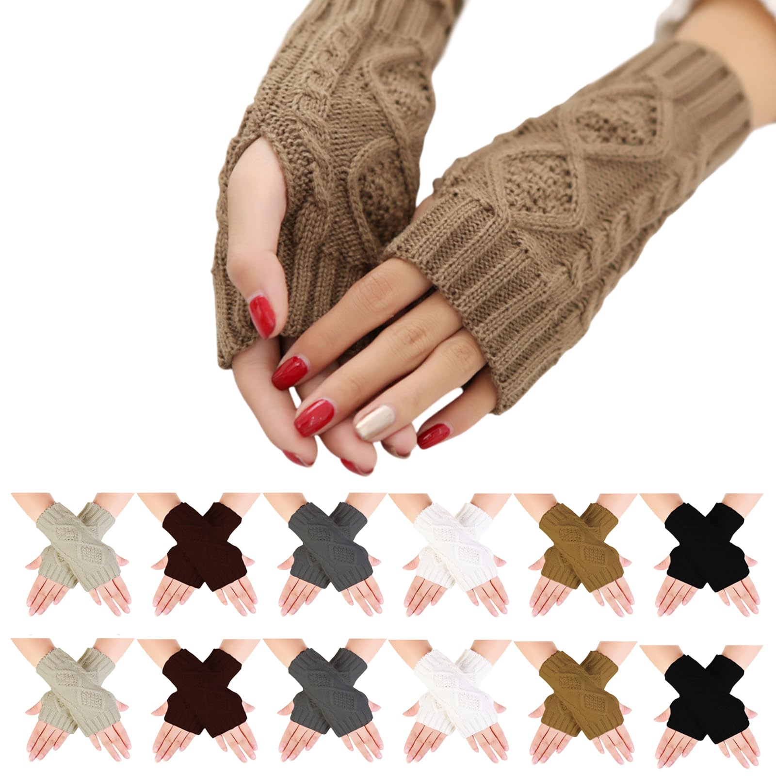 Kikaword Women's Multicoloured 12Pairs Knit Fingerless Gloves，Warm Crochet Knitted Mittens,Winter Wrist Warmers Half Finger Arm Gloves For ,Girls Indoor Or Outdoor Activities And More