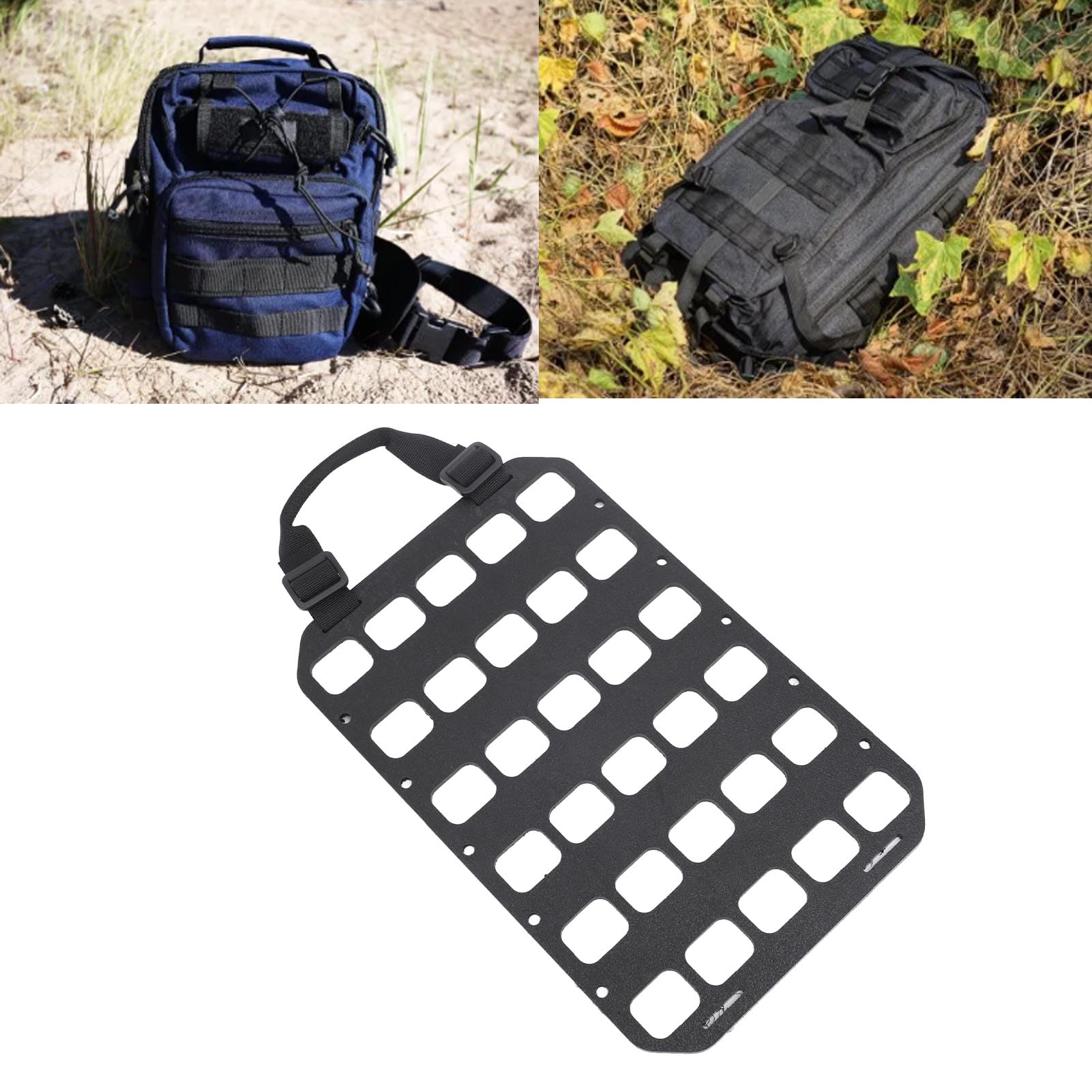 Tbest Panel Molle, Paneles Molle Rígidos Negro con Asa Diseo de Orificios Fijos de PP Panel Organizador Molle para Caja de Pared Mochila Asiento Trasero Organizador de Automóvil