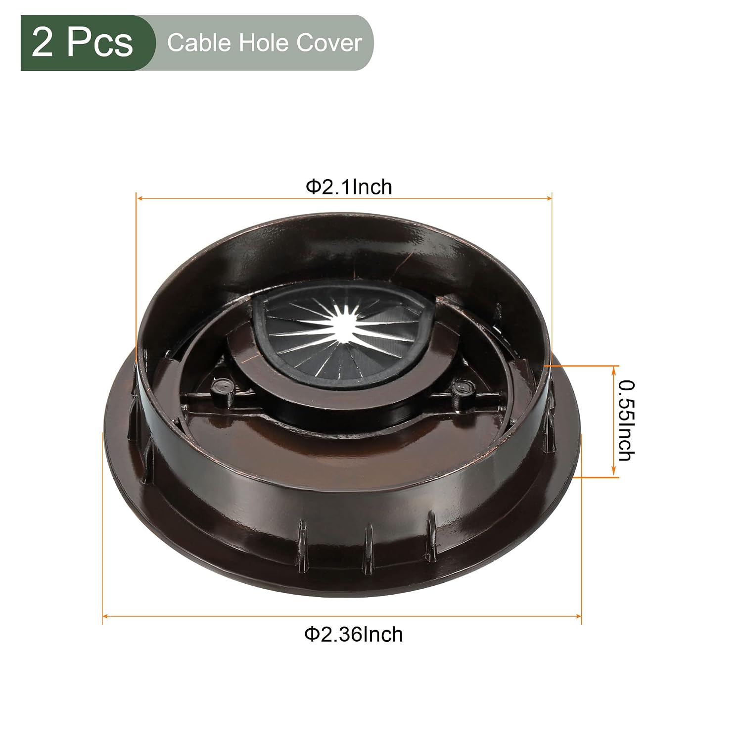 YOKIVE 2Pcs Desk Cable Hole Cover, Zinc Alloy Cord Raceway Great for Office, Home, Daily Use (53mm, Red Bronze)