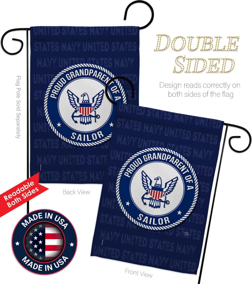 Breeze Decor Proud Grandparent Sailor Garden Flag - Set Wall Holder Armed Forces Navy USN Seabee United State American Military Veteran Retire Official - House Banner Yard Gift Double-Sided 13 X 18.5
