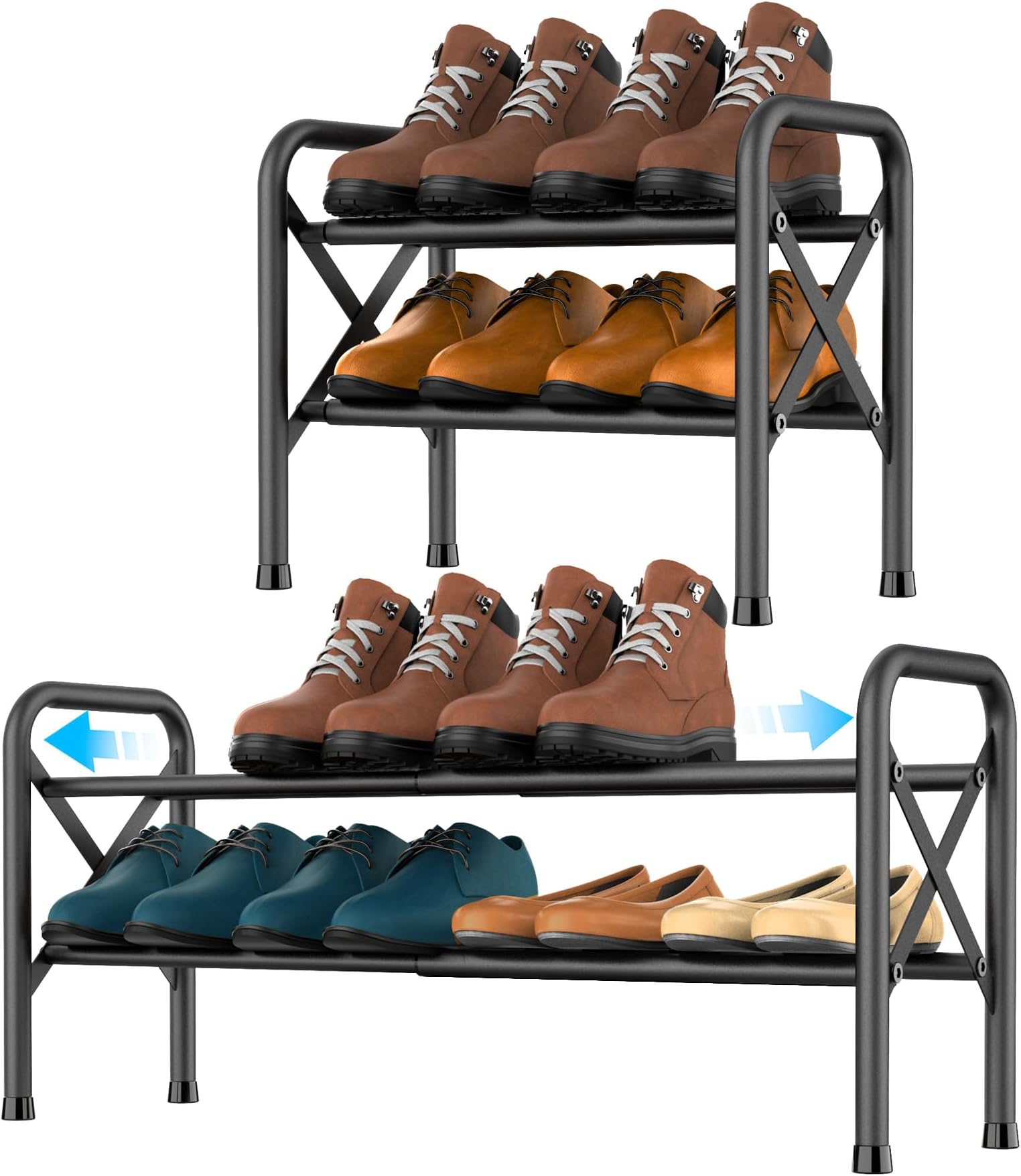 Amazon.com: 2 Tier Shoe Rack Expandable, Adjustable Metal Closet Shoe ...