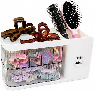 Girls Hair Accessories Organizer with Brush Holder for Hair Clips Tie | Plastic Hair Accessory Organizer Storage, Hanging Claw Clips Scrunchie Barrettes Bows Makeup Brushes Holder for Girls Women