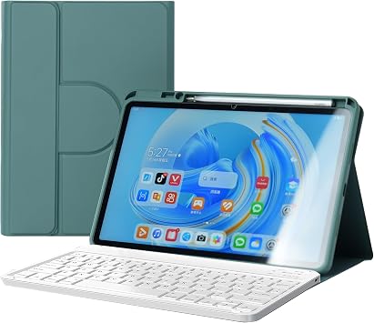 Spanish N Keyboard Case for Huawei MatePad SE 11 2024, 360 Rotatable Magnetic Case with Pencil Holder,Detachable Bluetooth Keyboard,Green