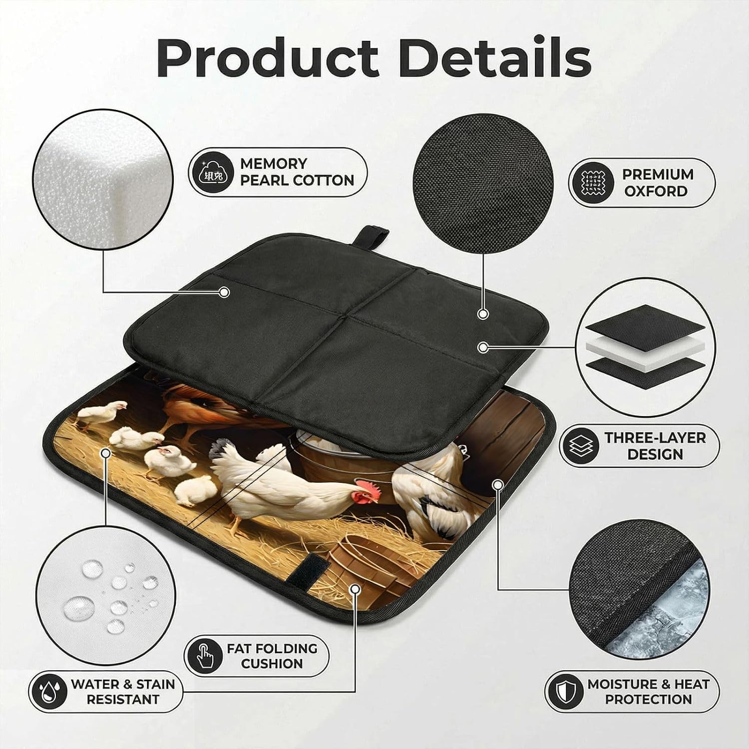 (Farm Chickens) Sitting Pad Foldable Seat Cushion Lightweight Camping Seat Mat with Hook for Outdoor Hiking Picnic Camping