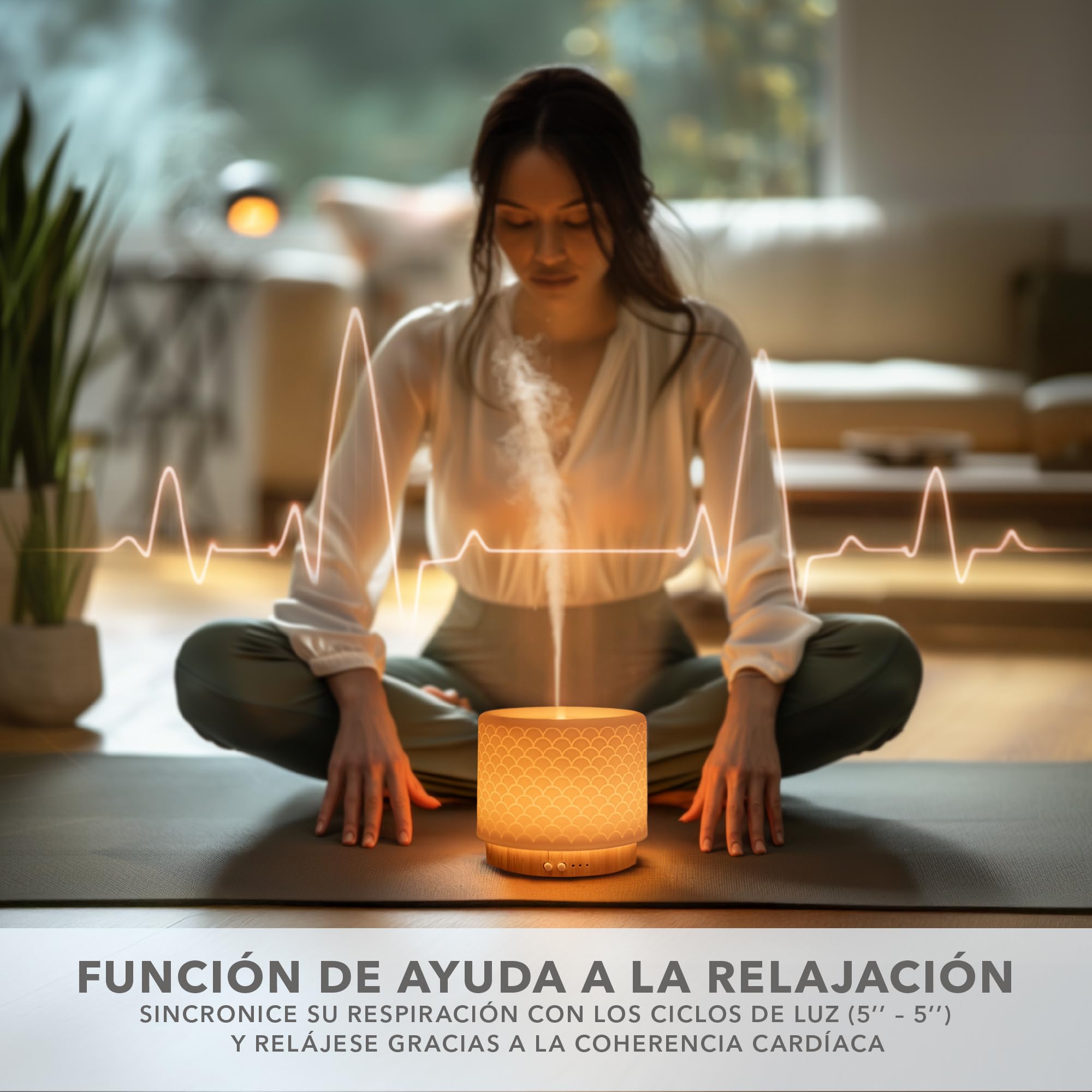Moya - Difusor Aceites Esenciales Ultrasónico 280 Ml - 14h Autonomía - Luz LED – Temporizador - Silencioso con Apagado Automático - Aromaterapia - Modo Respiración Antiestrés - Bambú Y Cerámica