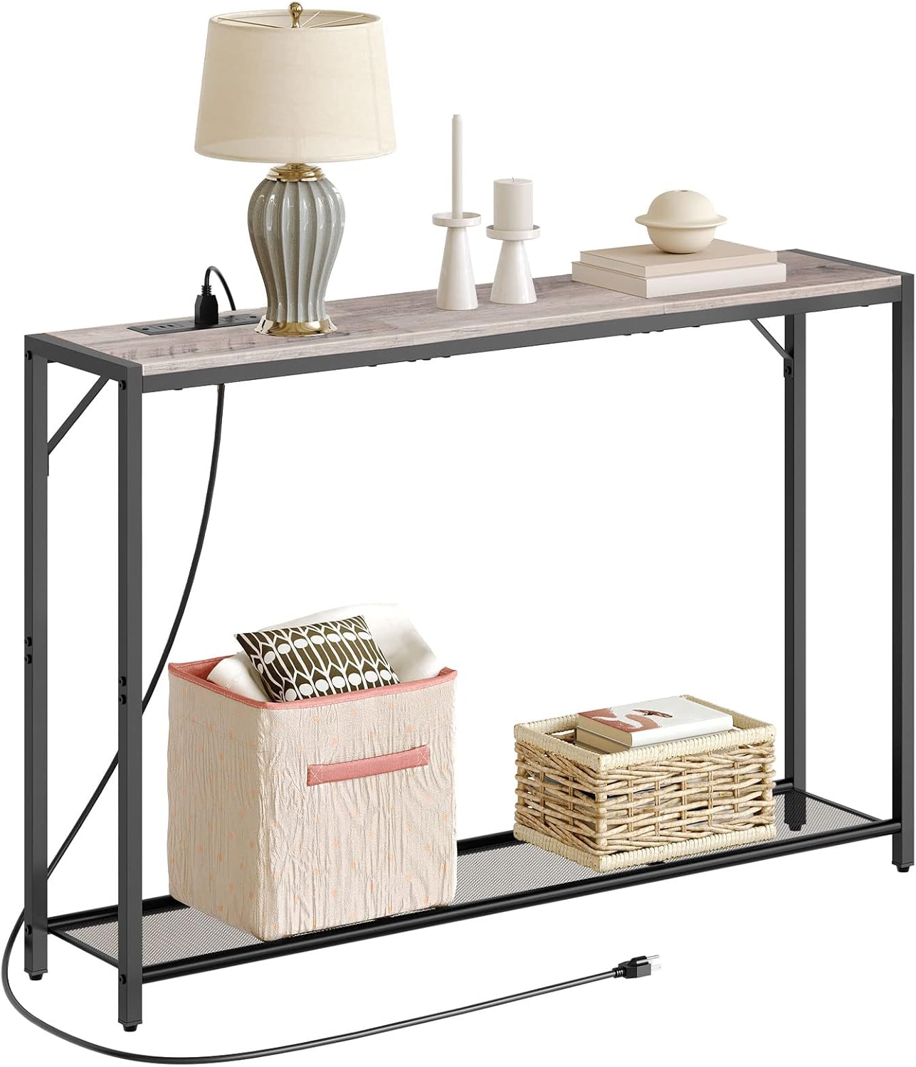 MAHANCRIS Sofa Table with Power Outlet, 43.7" Console Table with USB Ports, Behind Couch Table, Entryway Table for Living Room, Entryway, Foyer, Metal Frame, Adjustable Feet, Greige CTHG11E01Z1N1