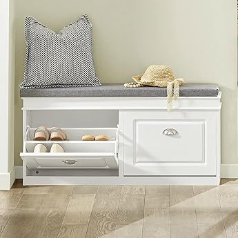 Haotian White Storage Bench with Wall Coat Rack,FSR64-W,FRG282-W