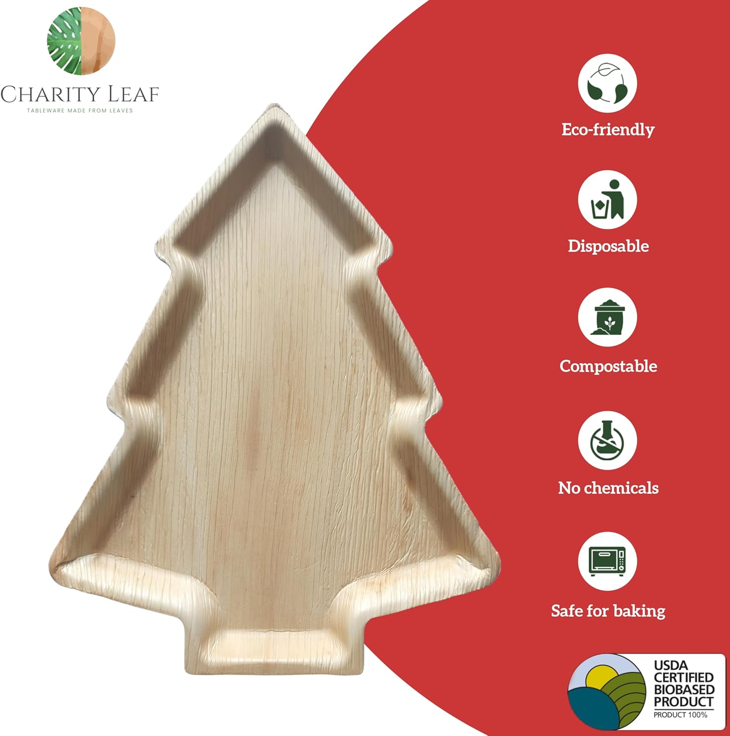 Charity Leaf Disposable Palm Leaf 17"x12" Christmas Plates (25 pieces) Bamboo Like Serving Platters, Disposable Boards, Eco-Friendly Dinnerware For Christmas, Weddings, Catering, Events